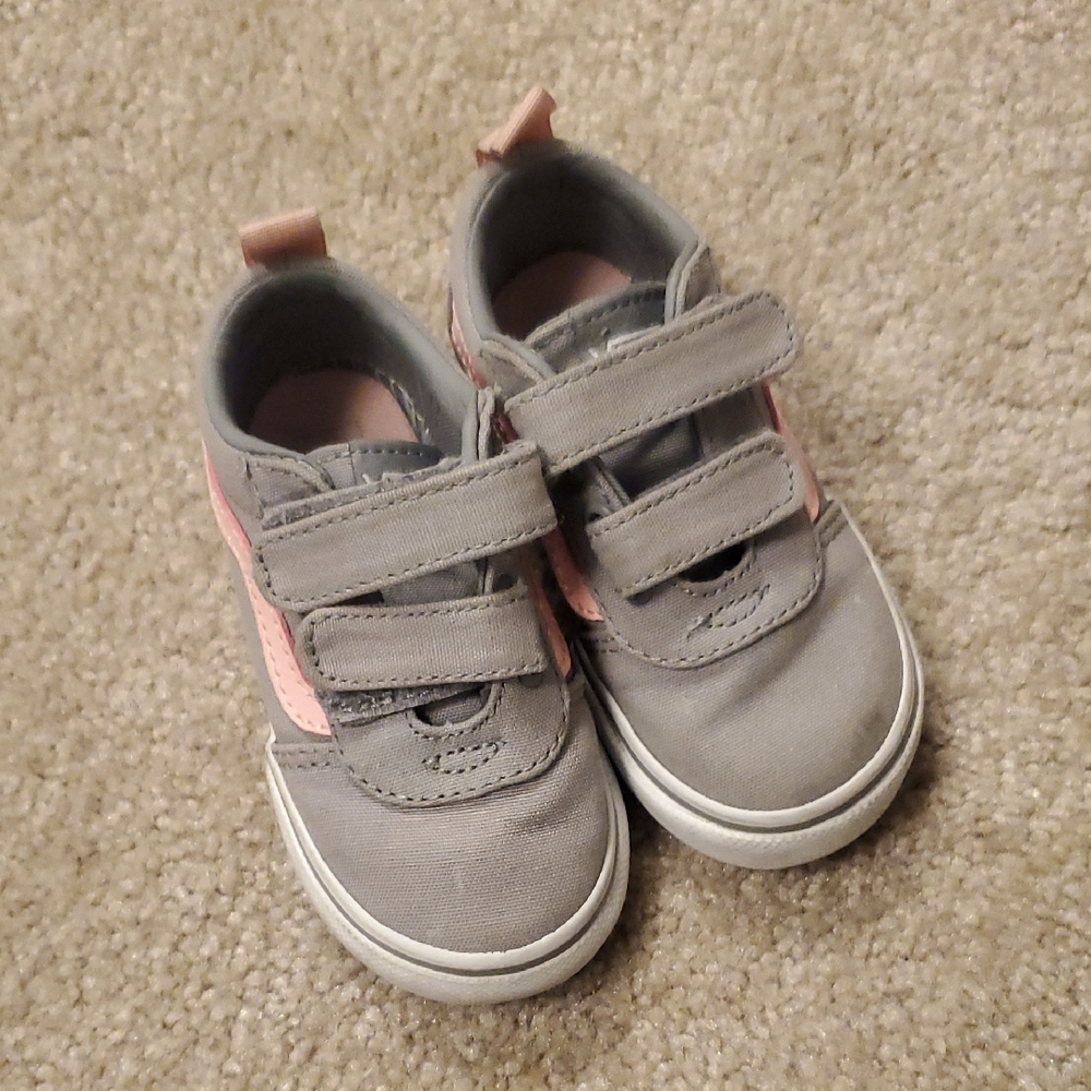 Gray and Pink Kids Velcro Sneakers